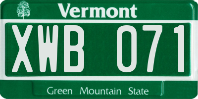 VT license plate XWB071