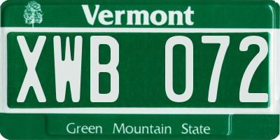 VT license plate XWB072