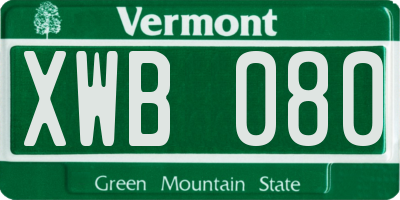 VT license plate XWB080