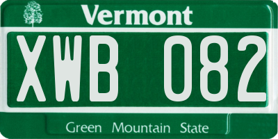 VT license plate XWB082