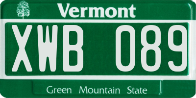 VT license plate XWB089
