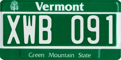 VT license plate XWB091
