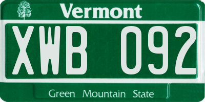 VT license plate XWB092