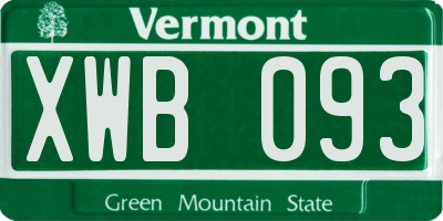 VT license plate XWB093