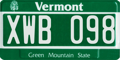VT license plate XWB098