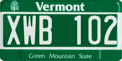 VT license plate XWB102