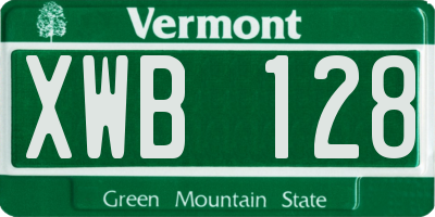 VT license plate XWB128