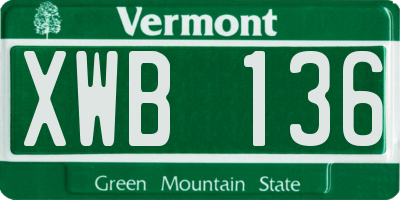 VT license plate XWB136