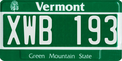 VT license plate XWB193