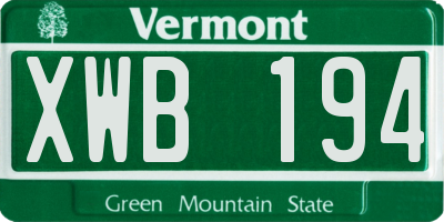 VT license plate XWB194