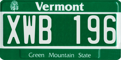 VT license plate XWB196