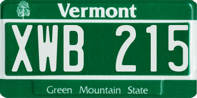 VT license plate XWB215