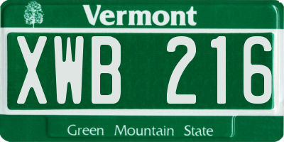 VT license plate XWB216