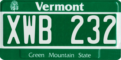 VT license plate XWB232