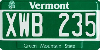 VT license plate XWB235