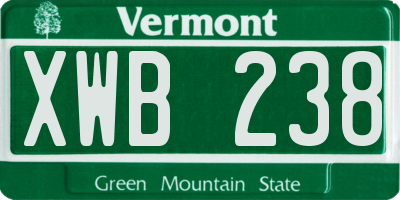 VT license plate XWB238