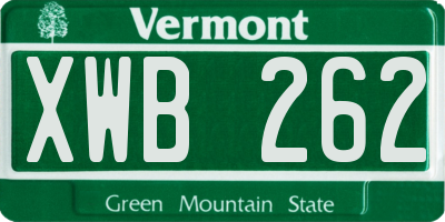 VT license plate XWB262