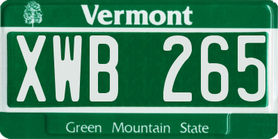 VT license plate XWB265