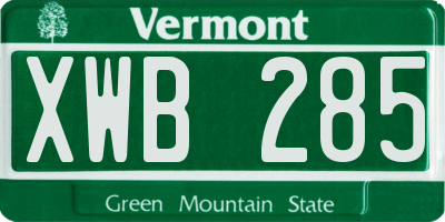 VT license plate XWB285