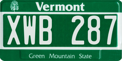 VT license plate XWB287