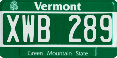 VT license plate XWB289