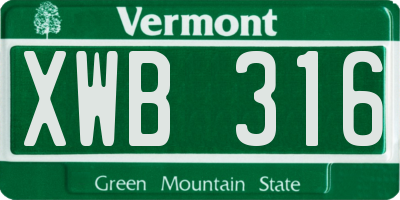 VT license plate XWB316