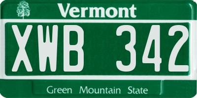 VT license plate XWB342