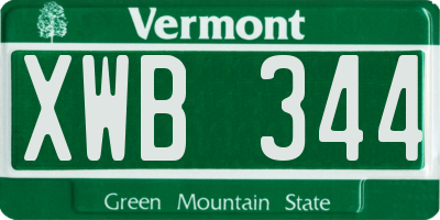 VT license plate XWB344