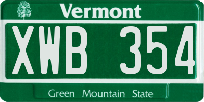 VT license plate XWB354
