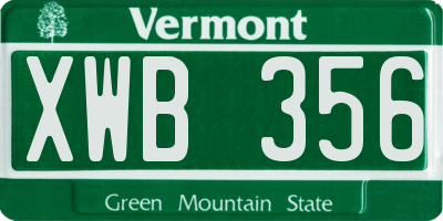 VT license plate XWB356
