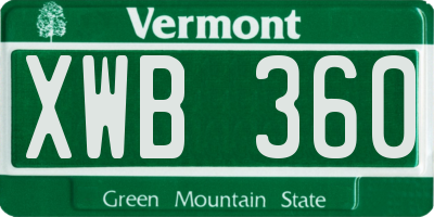 VT license plate XWB360