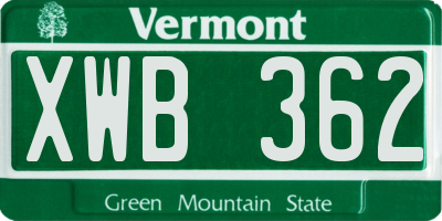 VT license plate XWB362