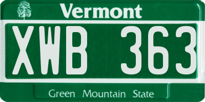 VT license plate XWB363