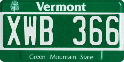 VT license plate XWB366