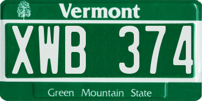 VT license plate XWB374