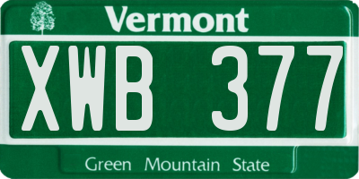VT license plate XWB377