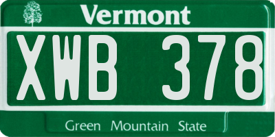 VT license plate XWB378