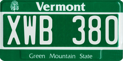 VT license plate XWB380