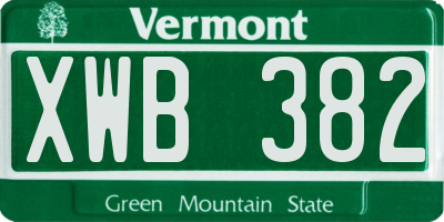 VT license plate XWB382