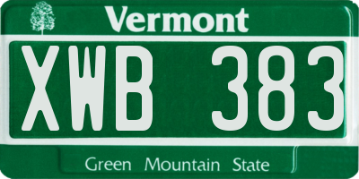 VT license plate XWB383