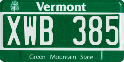 VT license plate XWB385