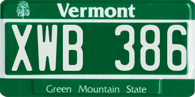 VT license plate XWB386