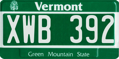 VT license plate XWB392
