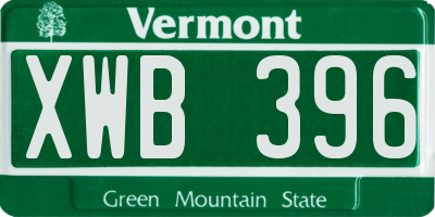 VT license plate XWB396