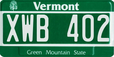 VT license plate XWB402