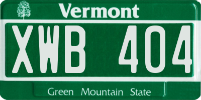 VT license plate XWB404