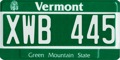 VT license plate XWB445