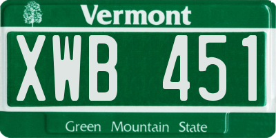 VT license plate XWB451