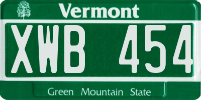 VT license plate XWB454
