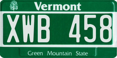 VT license plate XWB458
